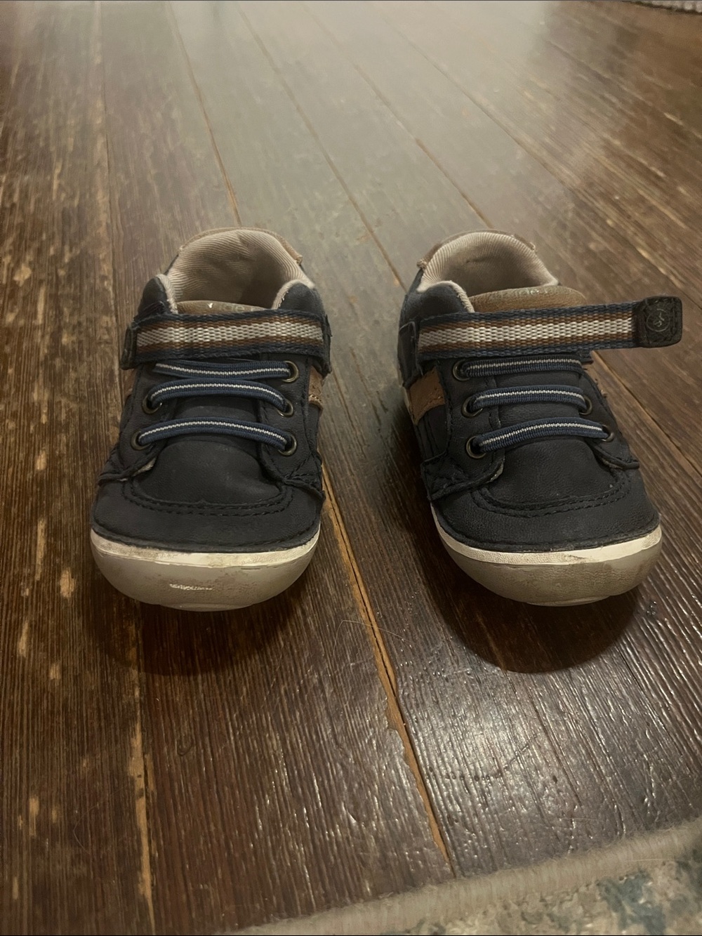 Stride Rite Navy and Tan Hook-and-Loop Kids Sneakers